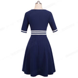 Wealthy Girl Vintage Striped Flare Dress - fashiongram.ca