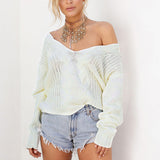 Goldielox V-Neck Twist Knitted Sweater - fashiongram.ca