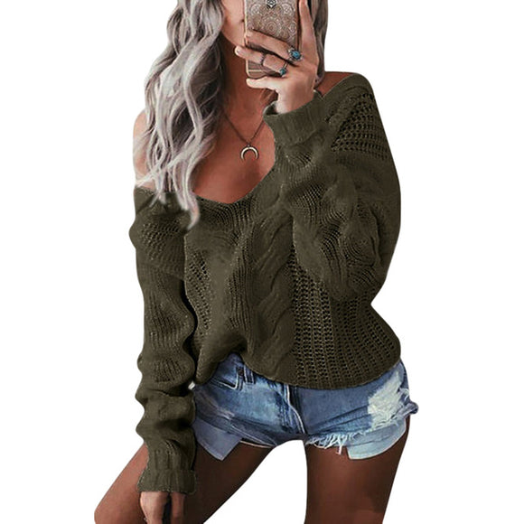 Goldielox V-Neck Twist Knitted Sweater - fashiongram.ca