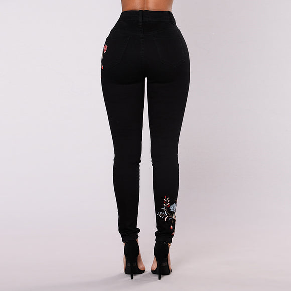 Confident Floral Skinny Black Jeans - fashiongram.ca